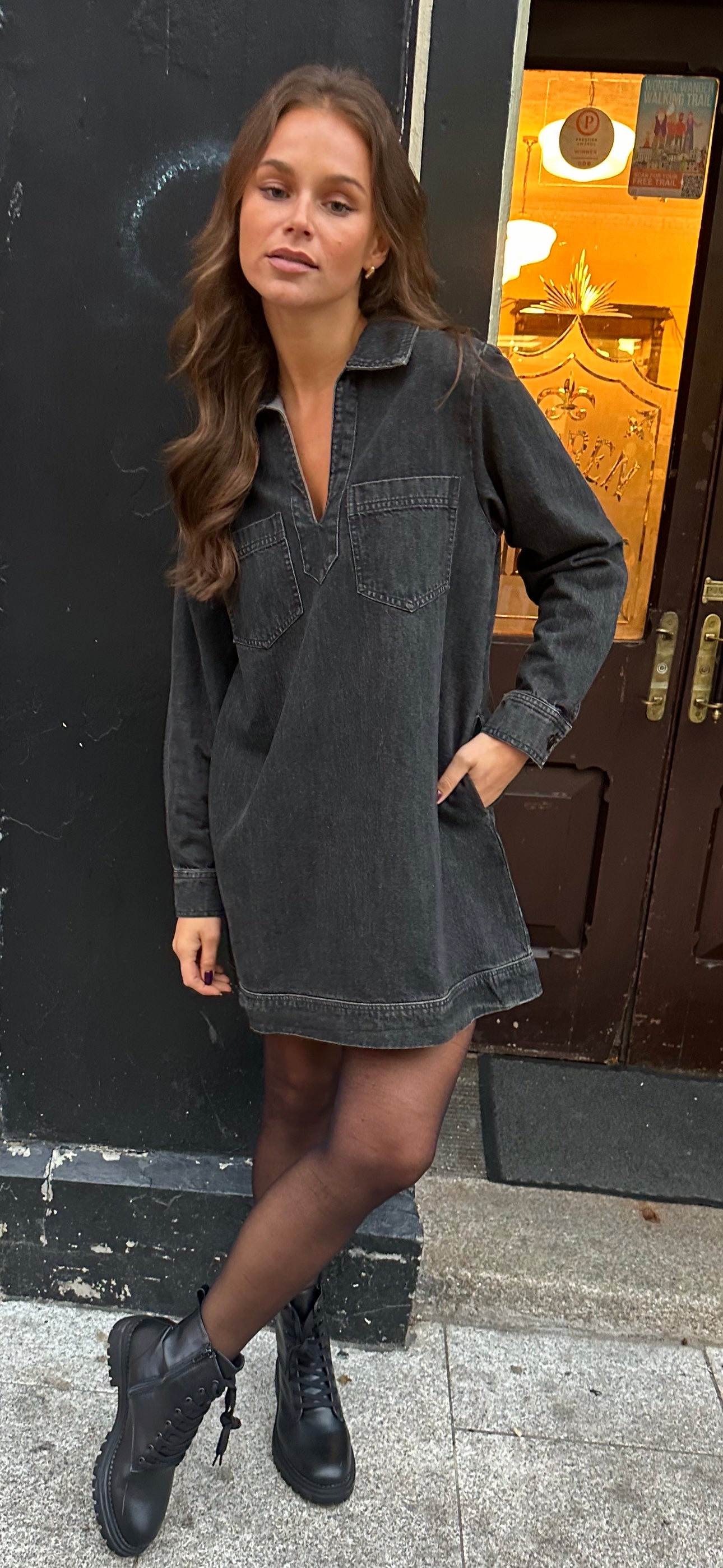 Black denim dress on sale