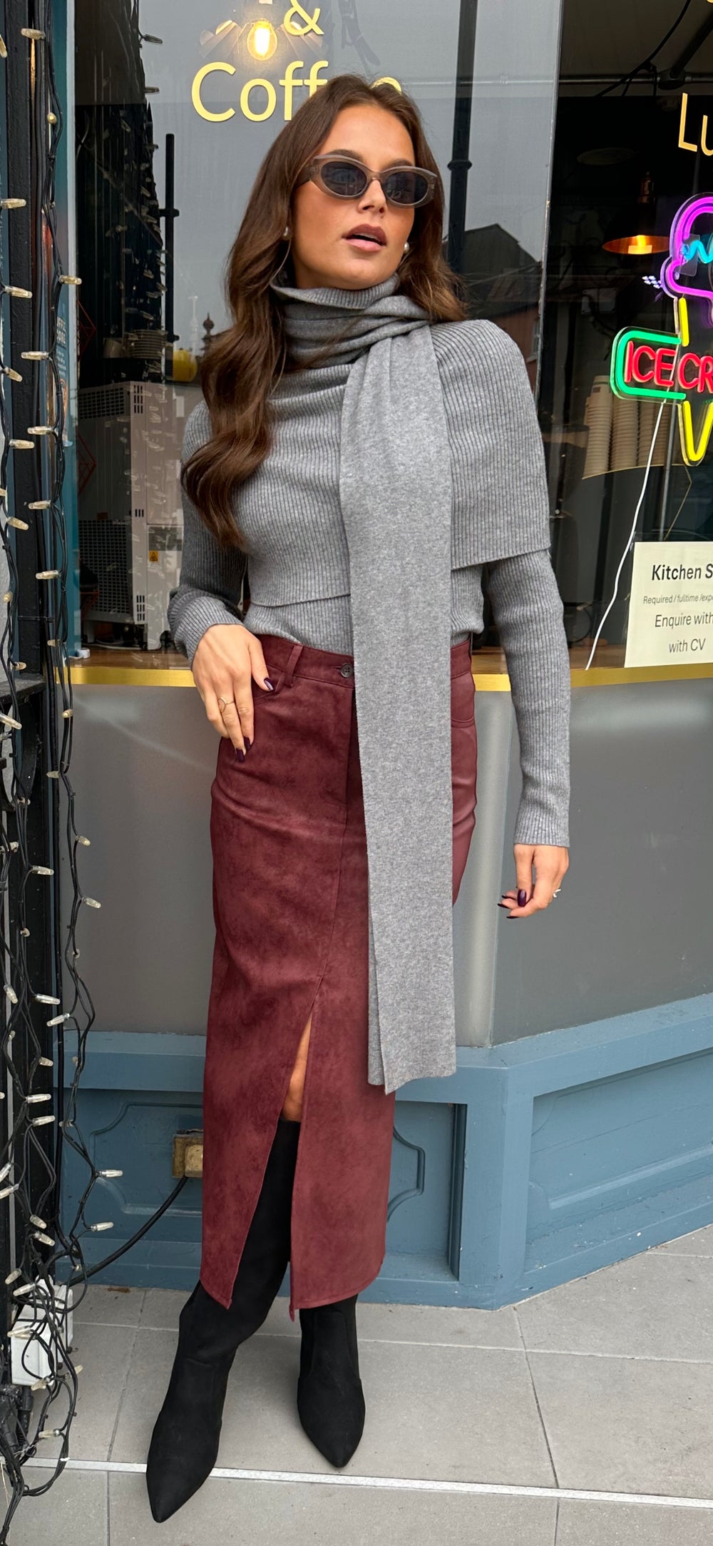 Burgundy Midi Skirt