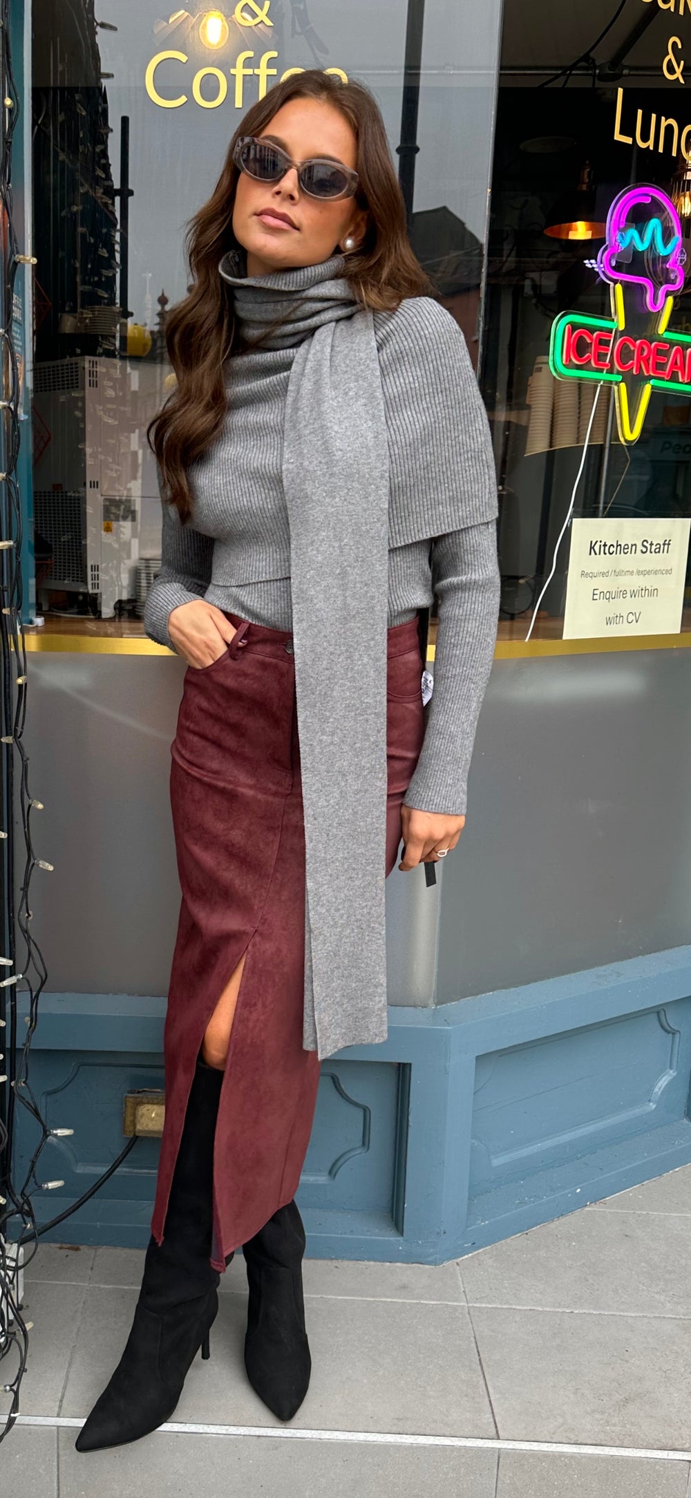 Burgundy Midi Skirt