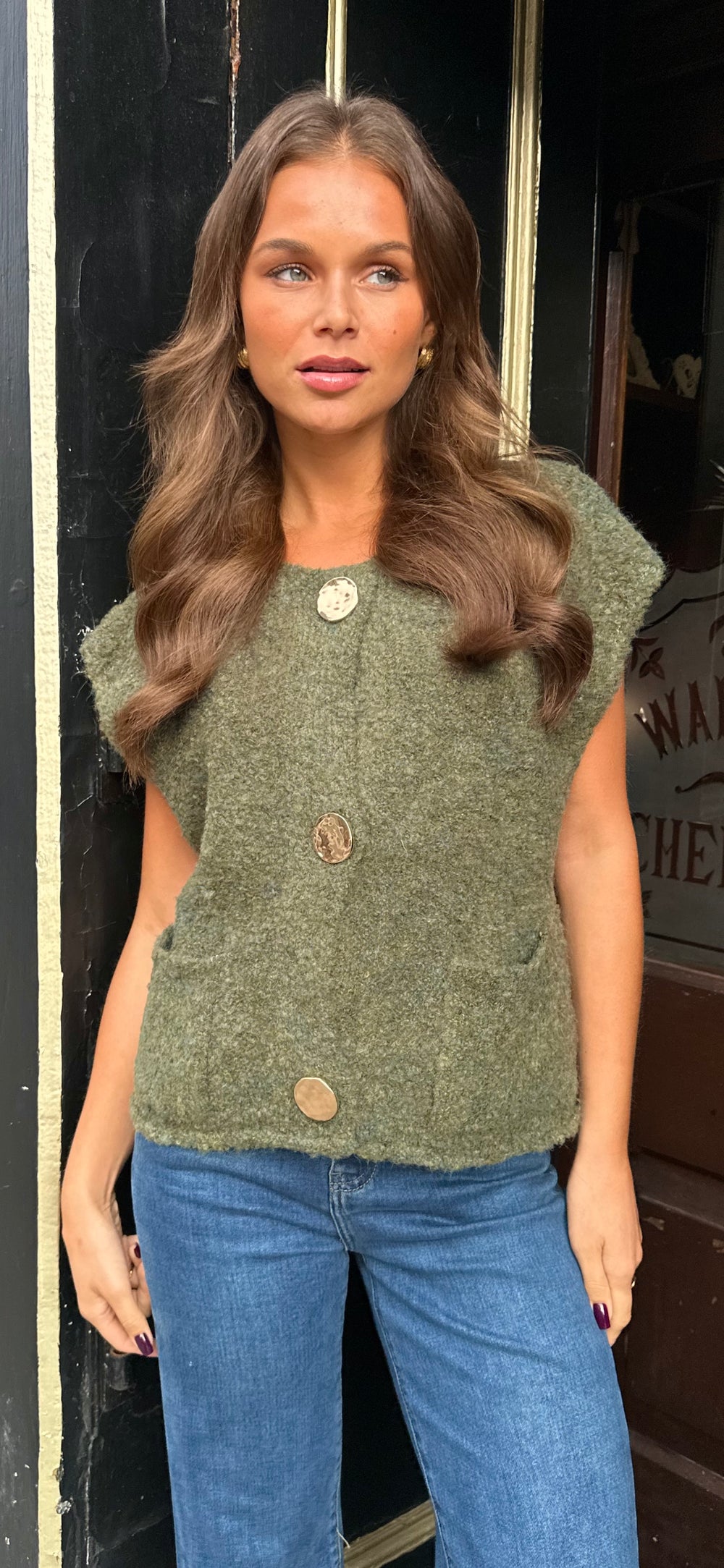 Khaki Fluffy Waistcoat