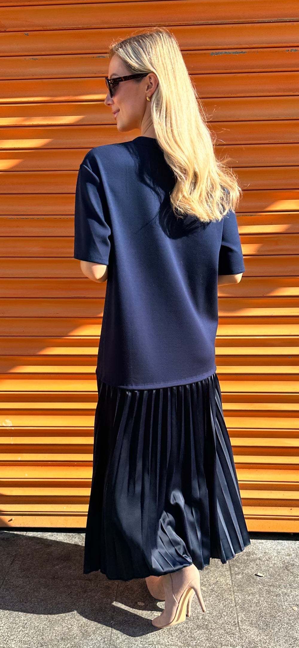 Navy Pleat Dress